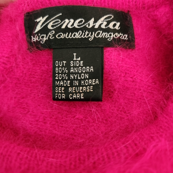 Vintage Venesha Vibrant Pink Angora Sweater, Sz Large - Picture 6 of 8